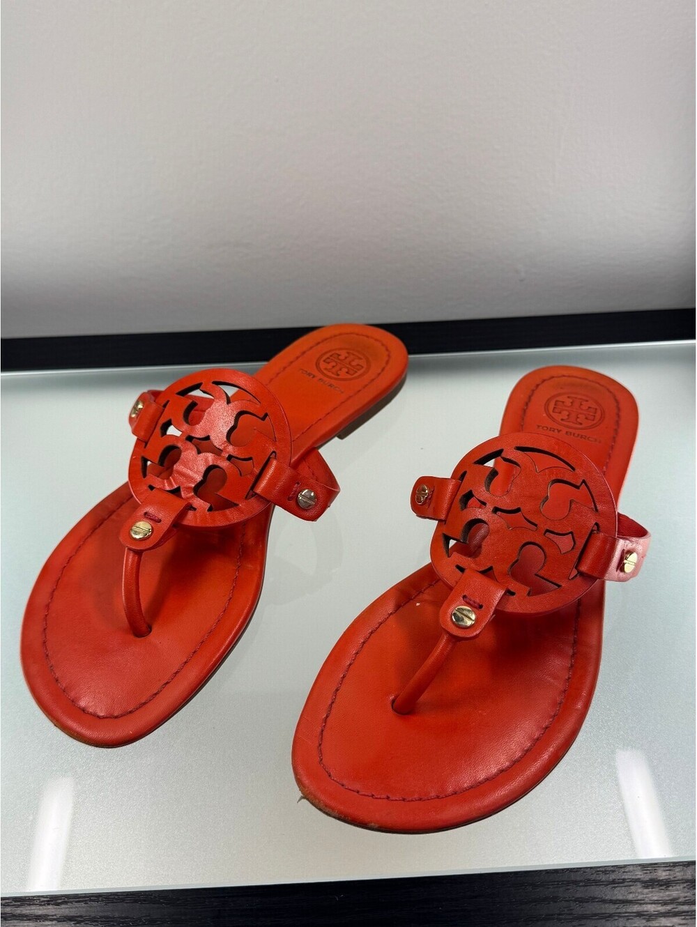 Tory Burch Miller Orange Leather Thong Sandals Flip Flops Women’s Size 6.5